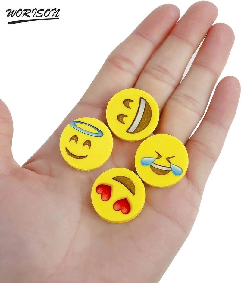 Worison 24pc Round Shape Smiley Emoji Erasers with Multiple Expressions - Image 5
