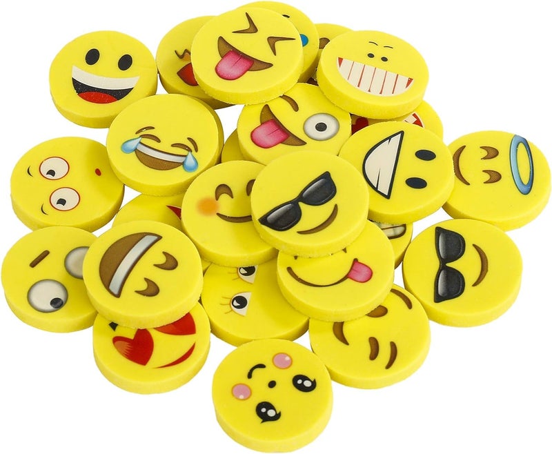 Worison 24pc Round Shape Smiley Emoji Erasers with Multiple Expressions - Image 1