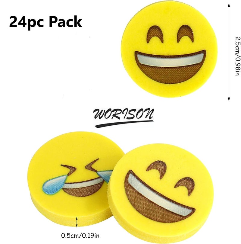 Worison 24pc Round Shape Smiley Emoji Erasers with Multiple Expressions - Image 3