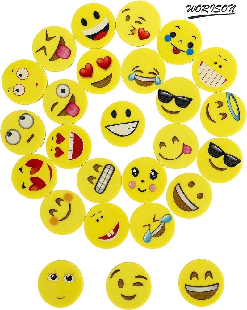 Worison 24pc Round Shape Smiley Emoji Erasers with Multiple Expressions - Image 4