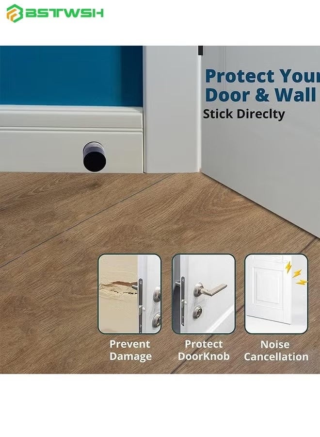بستوش عبوتين من دعامات الأبواب مع ملصقات إضافية، دعامات أبواب ذاتية اللصق مع حاجز مطاطي أسود وهيكل من الفولاذ المقاوم للصدأ - واقي من مقابض الأبواب الثقيلة، خافض للصوت للاستخدام في المنزل والمكتب - Image 4