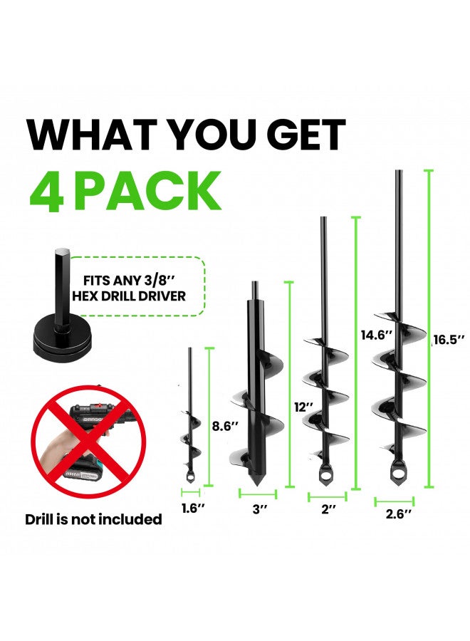 K-Brands Auger Drill Bit for Planting 4 Pack Garden Spiral Hole Drill and Bulb Planter Tool - Bedding Plants, Umbrella Holes for 3/8 Inch Hex Drive Drill  - Image 1