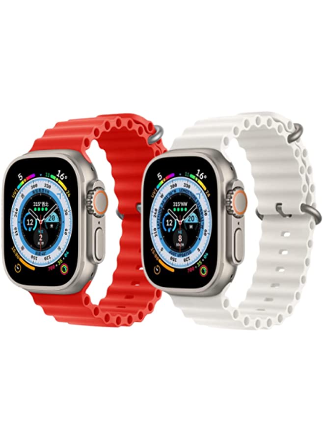 Silicone Ocean Band Strap for Apple Watch 38/40/41mm Red/Snow White Set of 2