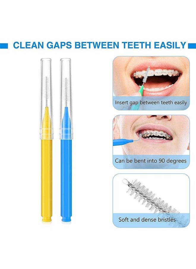 20 Pcs Braces Brush Tooth Flossing, PP Material Interdental Brush Toothpick Dental Tooth Flossing Head, Flosser Toothpick Cleaners Tooth Cleaning Tool for Adult (Yellow+Blue)