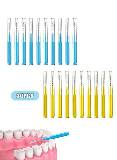 20 Pcs Braces Brush Tooth Flossing, PP Material Interdental Brush Toothpick Dental Tooth Flossing Head, Flosser Toothpick Cleaners Tooth Cleaning Tool for Adult (Yellow+Blue)