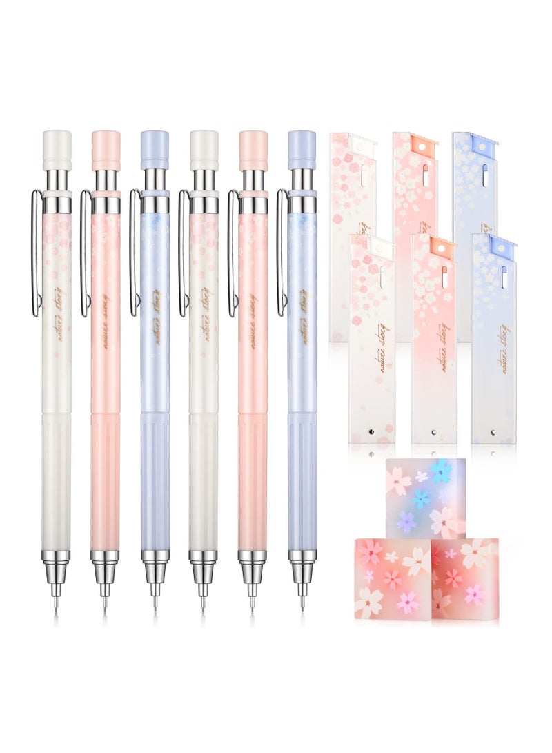 Excefore 15 Pcs Cherry Mechanical Pencil Set Include 6 Pcs Kawaii Automatic Drafting Pencil with 6 Tubes Pencil Refill and 3 Pcs   Cherry Erasers for Sketching Architecture Drawing - Image 1