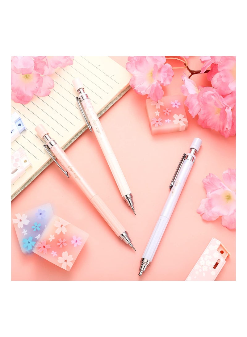 Excefore 15 Pcs Cherry Mechanical Pencil Set Include 6 Pcs Kawaii Automatic Drafting Pencil with 6 Tubes Pencil Refill and 3 Pcs   Cherry Erasers for Sketching Architecture Drawing - Image 5
