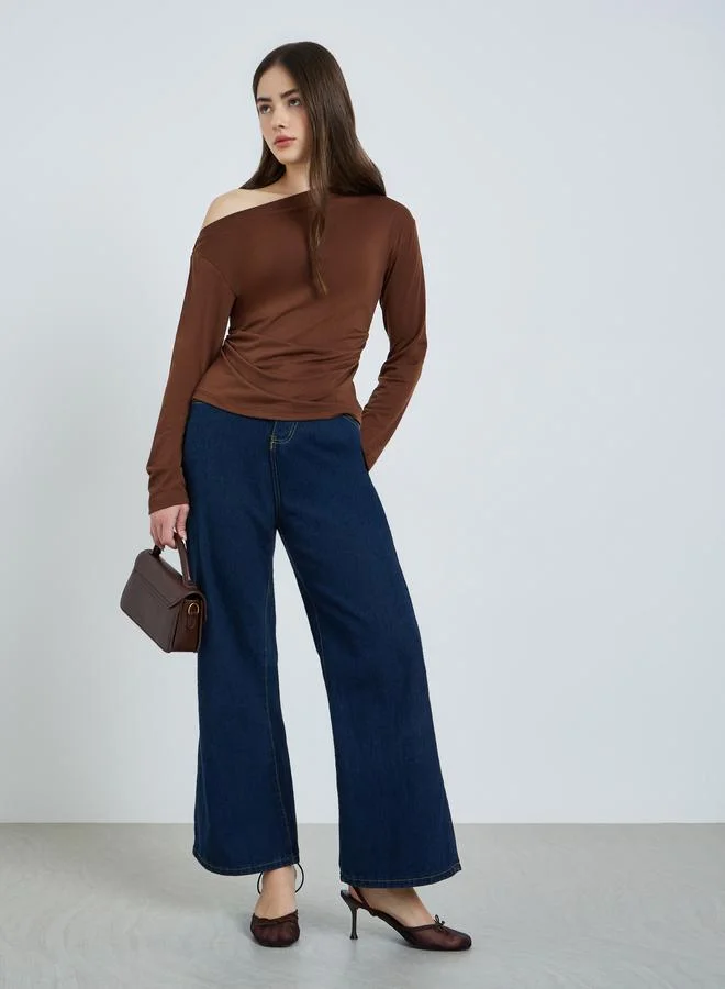 Styli  Brown Asymmetric Neck Knit Top for Women | Best Price UAE