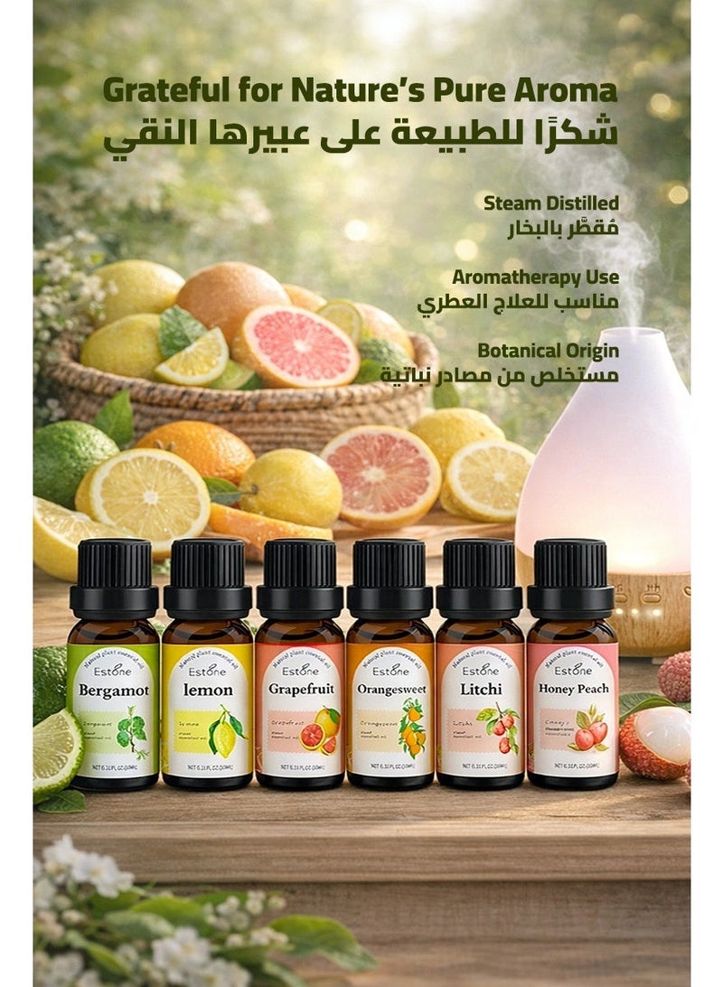 Estone Home Aromatherapy & Family Gifting – Natural Fruity Essential Oil Gift Set 6 × 10ml – Bergamot, Lemon, Grapefruit, Sweet Orange, Lychee & Honey Peach - Image 2