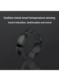 Generic Temperature Sensitive Color Changing Ring For Men's Personality Trendy Intelligent Titanium Steel Waterproof Color-free Couple Temperature Ring Ring For Women-Colour:Smart Temperature Sensing Ring [black] No. 8 Finger Circumference 56.9mm  - Image 1