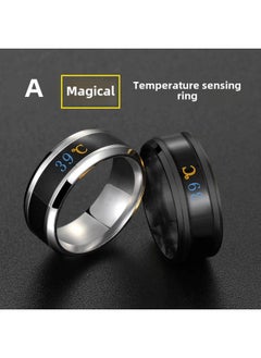 Generic Temperature Sensitive Color Changing Ring For Men's Personality Trendy Intelligent Titanium Steel Waterproof Color-free Couple Temperature Ring Ring For Women-Colour:Smart Temperature Sensing Ring [black] No. 8 Finger Circumference 56.9mm  - Image 2
