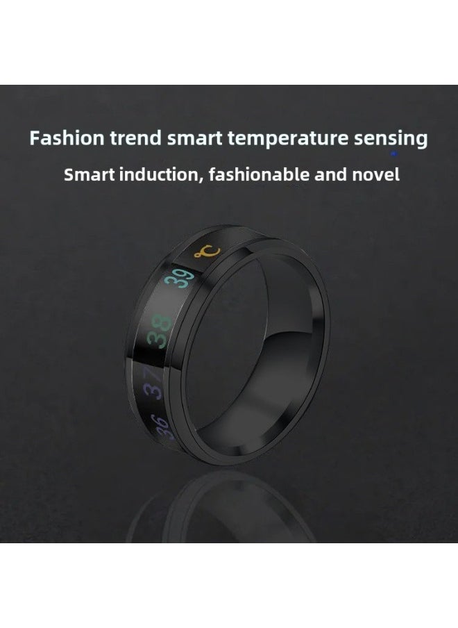 Generic Temperature Sensitive Color Changing Ring For Men's Personality Trendy Intelligent Titanium Steel Waterproof Color-free Couple Temperature Ring Ring For Women-Colour:Smart Temperature Sensing Ring [black] No. 8 Finger Circumference 56.9mm  - Image 1