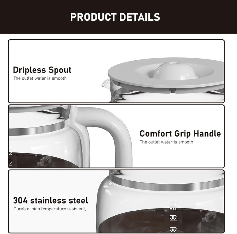 Colidier DCGC01 10-Cups Replacement Glass Carafe Pot Compatible with Smeg DCGC01 DCF02 DCG01 Overflow Coffee Maker - Image 4