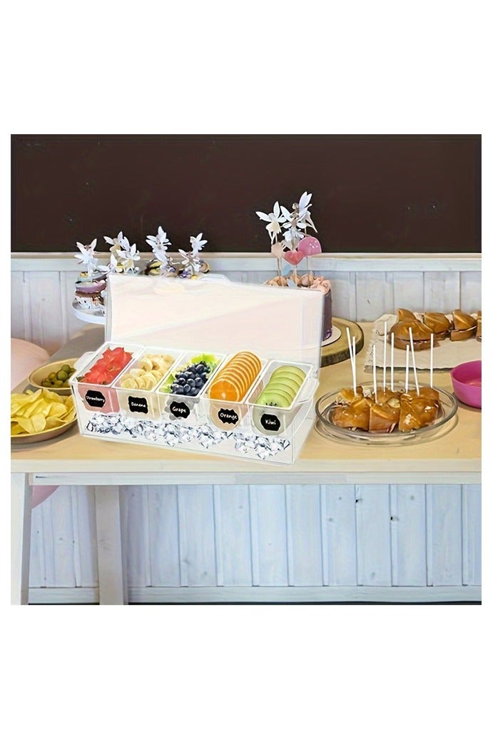 HOMESTAR Ice Chilled 5 Compartment Condiment Server Caddy - Serving Tray Container with 5 Removable Dishes with Over 2 Cup Capacity Each and Hinged Lid | 5 Serving Spoons + 2 Tongs Included - Image 2