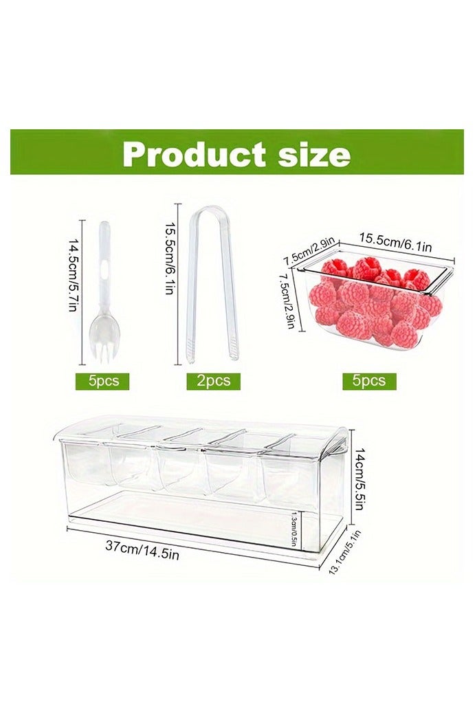 HOMESTAR Ice Chilled 5 Compartment Condiment Server Caddy - Serving Tray Container with 5 Removable Dishes with Over 2 Cup Capacity Each and Hinged Lid | 5 Serving Spoons + 2 Tongs Included - Image 3