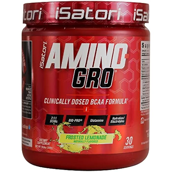 iSatori Amino-GRO BCAA Powder, Branched Chain Amino Acids with Glutamine, Electrolyte Powder & Bio-GRO Bio-Active Peptides for Muscle Growth & Post Workout Recovery, Frosted Lemonade (30 Servings) - Image 1
