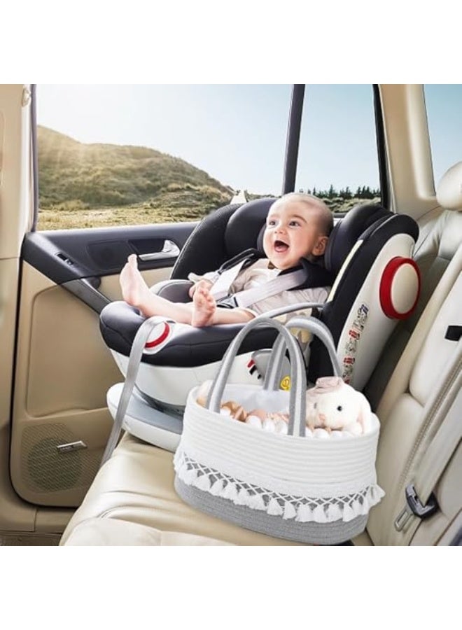 Nadrab Diaper Caddy Basket for Baby,Tassel Nursery Storage Basket,Portable Holder Tote Bag,Cotton Rope Baby Storage Basket with Removable Divider,Newborn Holder for Baby Shower (B) - Image 4