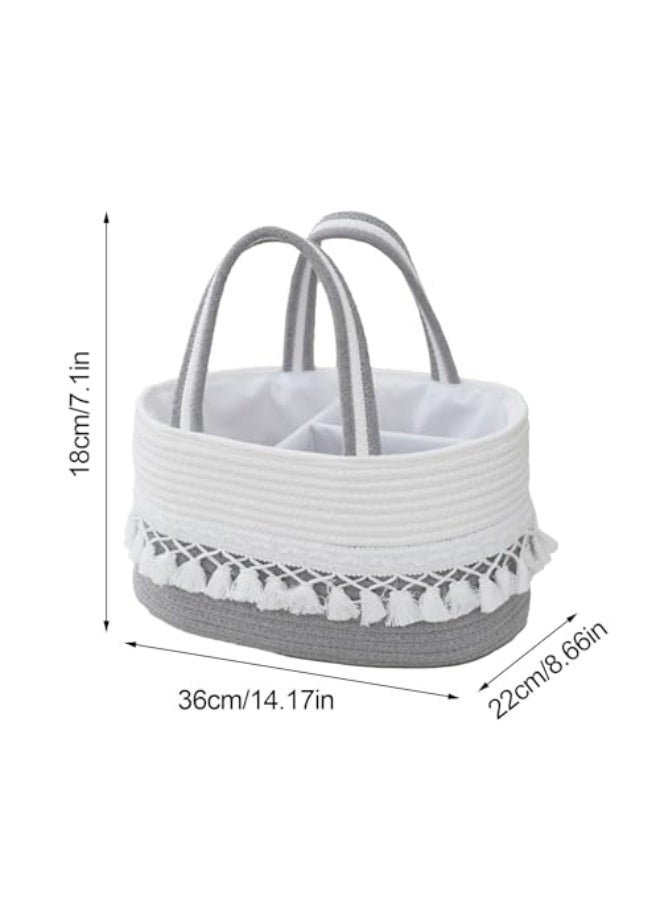 Nadrab Diaper Caddy Basket for Baby,Tassel Nursery Storage Basket,Portable Holder Tote Bag,Cotton Rope Baby Storage Basket with Removable Divider,Newborn Holder for Baby Shower (B) - Image 3