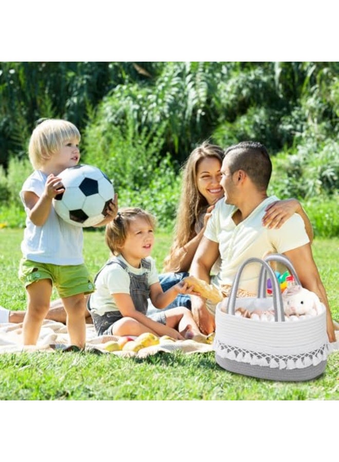 Nadrab Diaper Caddy Basket for Baby,Tassel Nursery Storage Basket,Portable Holder Tote Bag,Cotton Rope Baby Storage Basket with Removable Divider,Newborn Holder for Baby Shower (B) - Image 5