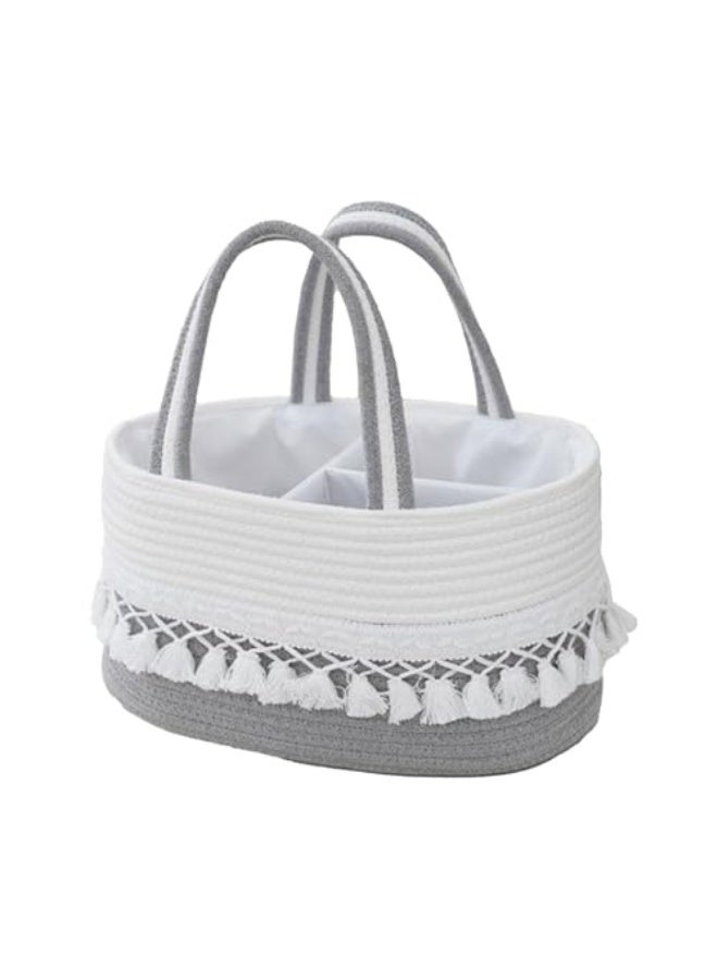 Nadrab Diaper Caddy Basket for Baby,Tassel Nursery Storage Basket,Portable Holder Tote Bag,Cotton Rope Baby Storage Basket with Removable Divider,Newborn Holder for Baby Shower (B) - Image 2