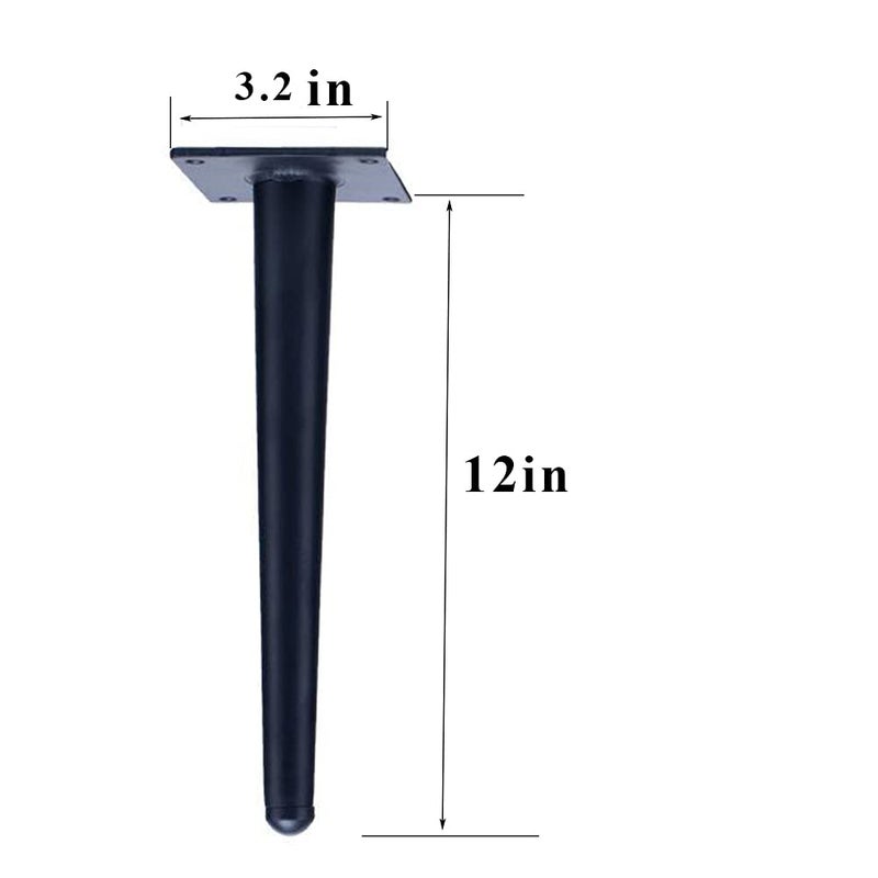 Alxeh Straight Furniture Table Legs 12 Inch, Round Tapered Metal Furniture Legs Black, Modern Dresser Cabinet Sofa Support Feet Replacement, Set Of 4 - Image 2