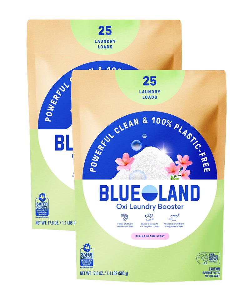 BLUELAND Oxi Laundry Booster Powder Refill 2-Pack, Spring Bloom Scent, 50 Loads, 35.2 oz, Plastic-Free, Eco Friendly, Oxy Cleaner, Stain Remover - Image 1