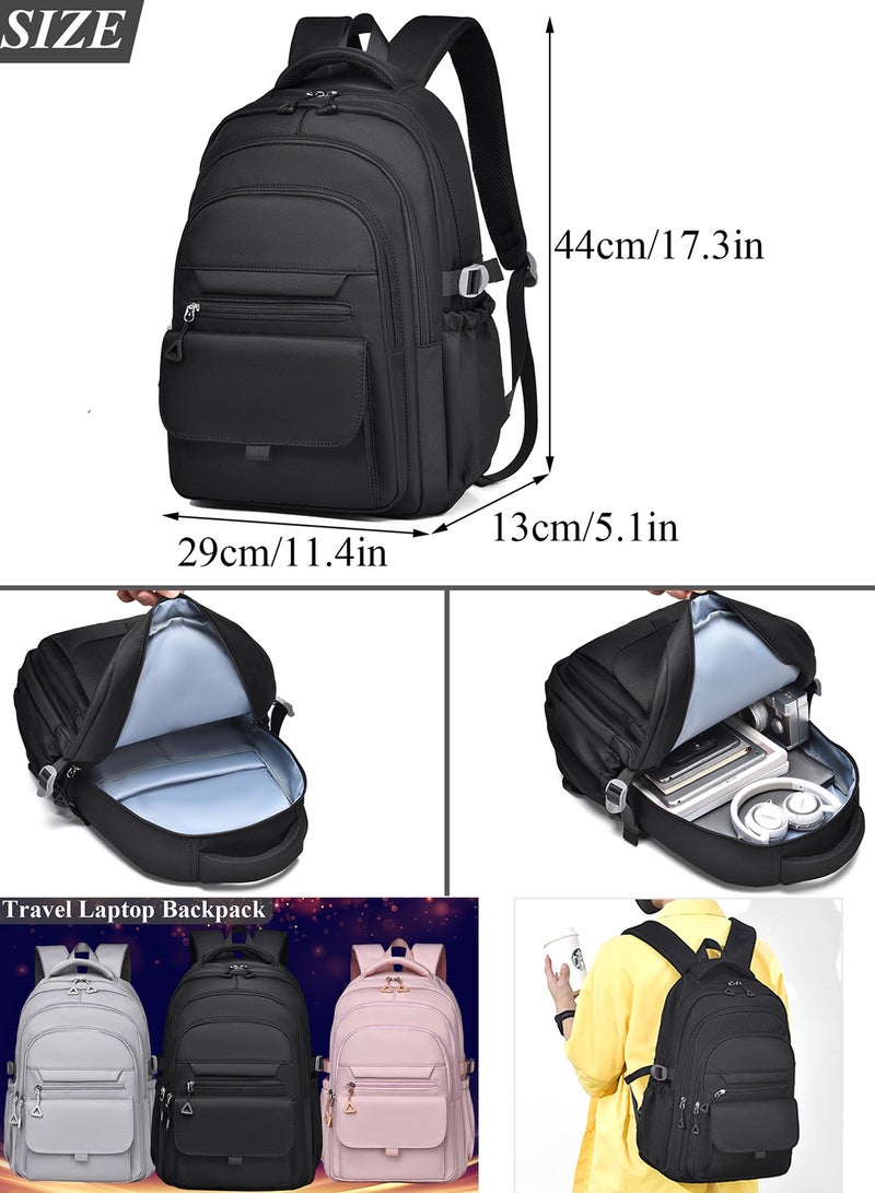 Qiccijoo Laptop Backpack Travel Backpack College School Backpack for Men or Women Work Backpack Fits 15.6 Inch Laptop Computer Backpack Bookbag Gift(Black) - Image 2