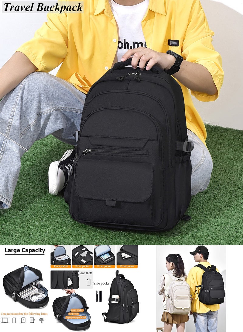 Qiccijoo Laptop Backpack Travel Backpack College School Backpack for Men or Women Work Backpack Fits 15.6 Inch Laptop Computer Backpack Bookbag Gift(Black) - Image 4