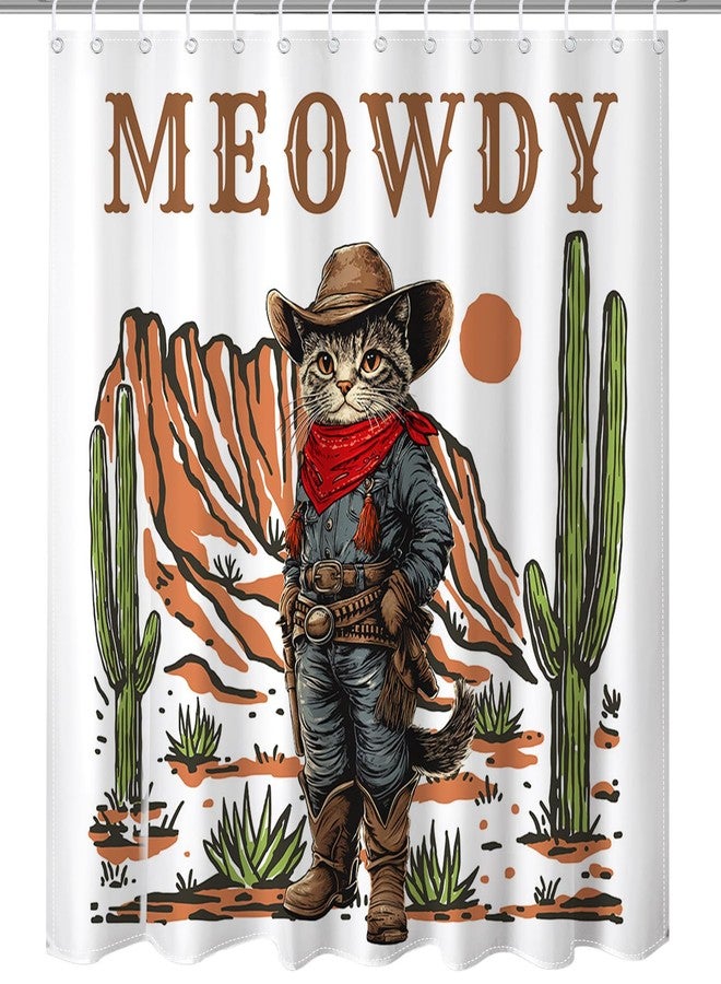 Mocsicka Funny Cowboy Cat Shower Curtain Vintage Fun Western Shower Curtain for Bathroom Waterproof Fabric Bath Curtain for Funny Bathroom Deocr 72 X 72 Inch - Image 1