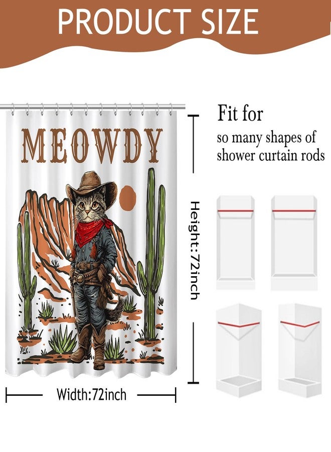 Mocsicka Funny Cowboy Cat Shower Curtain Vintage Fun Western Shower Curtain for Bathroom Waterproof Fabric Bath Curtain for Funny Bathroom Deocr 72 X 72 Inch - Image 2