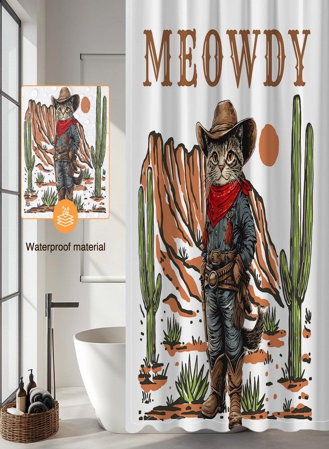 Mocsicka Funny Cowboy Cat Shower Curtain Vintage Fun Western Shower Curtain for Bathroom Waterproof Fabric Bath Curtain for Funny Bathroom Deocr 72 X 72 Inch - Image 3