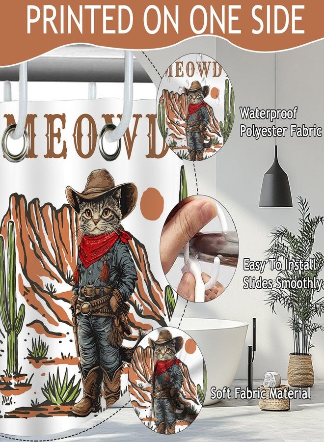 Mocsicka Funny Cowboy Cat Shower Curtain Vintage Fun Western Shower Curtain for Bathroom Waterproof Fabric Bath Curtain for Funny Bathroom Deocr 72 X 72 Inch - Image 4