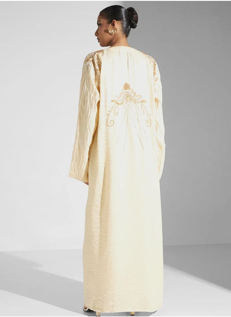 hayas closet Embellished Front Open Abaya