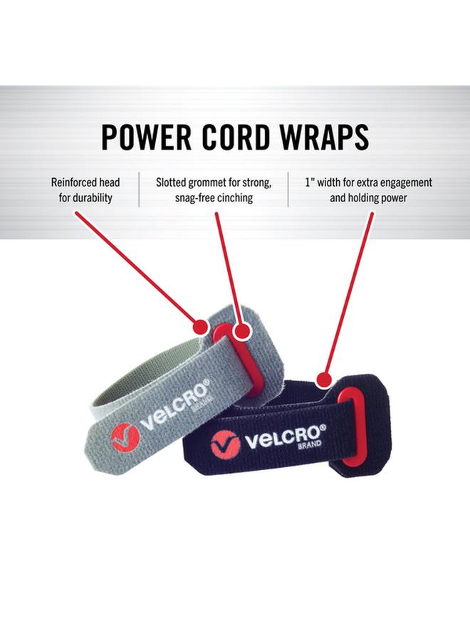 Velcro Power Cord Wraps with Slotted Grommet Black and Grey 1 x 12inch VEL-30828-USA - Image 2