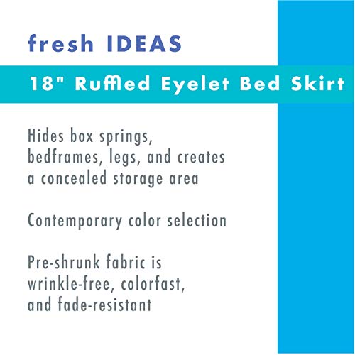 Fresh Ideas Eyelet Bed Skirt, Ruffled Design, 18 Inch Drop, Embroidered Scalloped Edge, King, White - Image 3