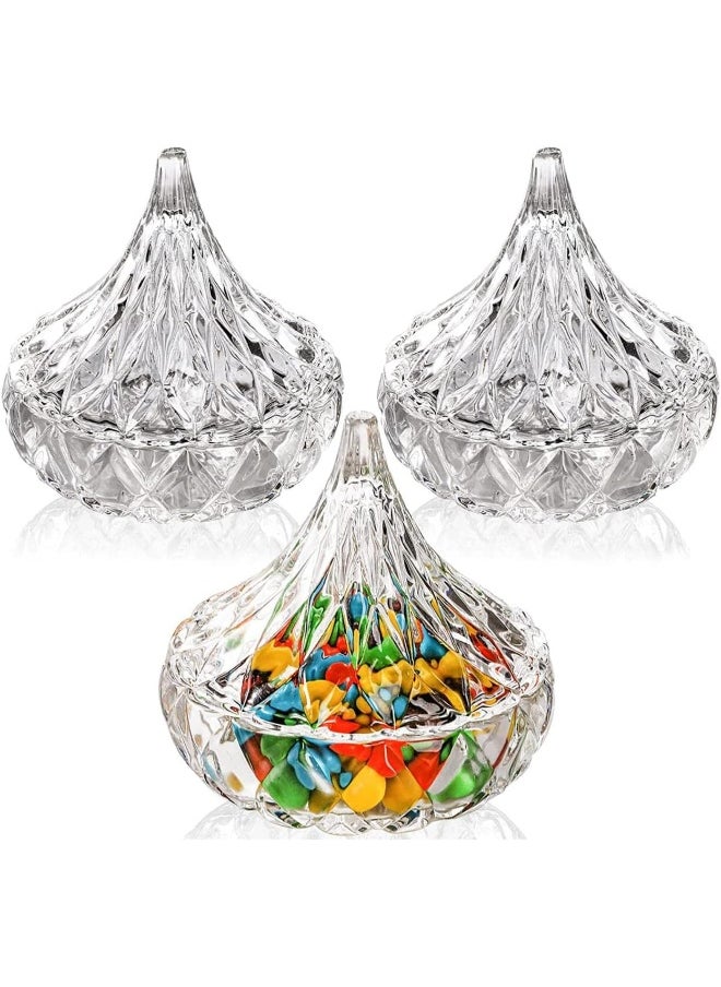 FUFU FUFU Set of 3 Candy Dishes with Lids, 8cm Covered Crystal Candy Dish, Glass Sugar Container Bowl, Jewelry Trinket Holder Box, Chocolate Jar for Valentine, Christmas, Home Decoration  - Image 1