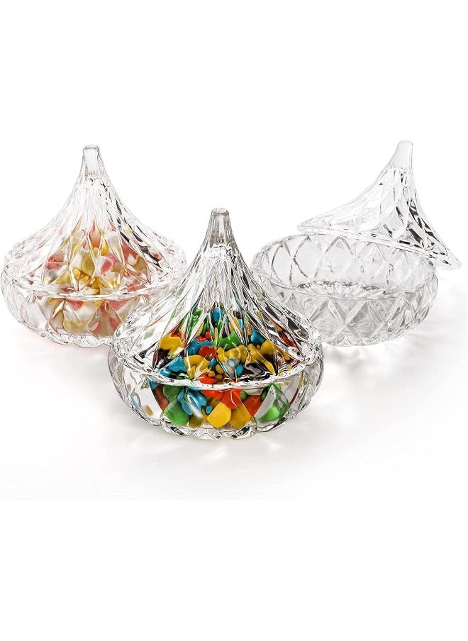 FUFU FUFU Set of 3 Candy Dishes with Lids, 8cm Covered Crystal Candy Dish, Glass Sugar Container Bowl, Jewelry Trinket Holder Box, Chocolate Jar for Valentine, Christmas, Home Decoration  - Image 2