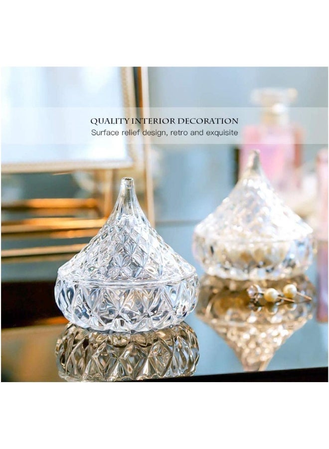 FUFU Set of 3 Candy Dishes with Lids, 8cm Covered Crystal Candy Dish, Glass Sugar Container Bowl, Jewelry Trinket Holder Box, Chocolate Jar for Valentine, Christmas, Home Decoration