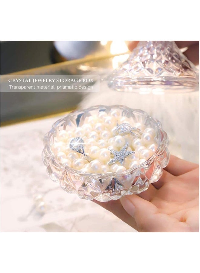 FUFU Set of 3 Candy Dishes with Lids, 8cm Covered Crystal Candy Dish, Glass Sugar Container Bowl, Jewelry Trinket Holder Box, Chocolate Jar for Valentine, Christmas, Home Decoration
