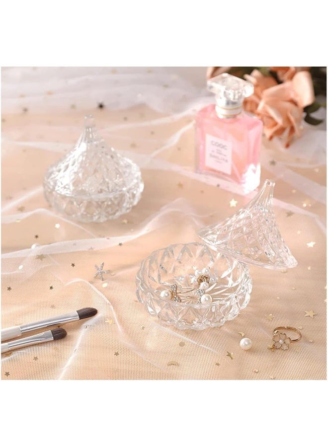 FUFU Set of 3 Candy Dishes with Lids, 8cm Covered Crystal Candy Dish, Glass Sugar Container Bowl, Jewelry Trinket Holder Box, Chocolate Jar for Valentine, Christmas, Home Decoration
