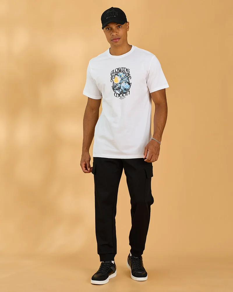 Redtag Men Black Cargo Placement Print Jogger Pants