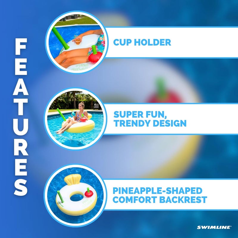 Swimline Pina Colada Pool Ring with Cupholder & Backrest – Inflatable Lounge Float with Fun Design for Adults & Teens – Durable Vinyl Ring for Pool, Lake, or Beach – Easy to Inflate and Store - Image 3