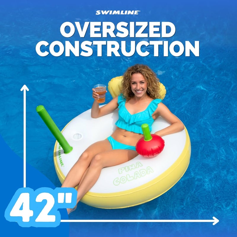 Swimline Pina Colada Pool Ring with Cupholder & Backrest – Inflatable Lounge Float with Fun Design for Adults & Teens – Durable Vinyl Ring for Pool, Lake, or Beach – Easy to Inflate and Store - Image 5