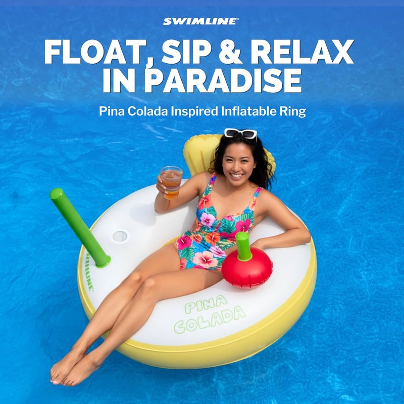 Swimline Pina Colada Pool Ring with Cupholder & Backrest – Inflatable Lounge Float with Fun Design for Adults & Teens – Durable Vinyl Ring for Pool, Lake, or Beach – Easy to Inflate and Store - Image 2