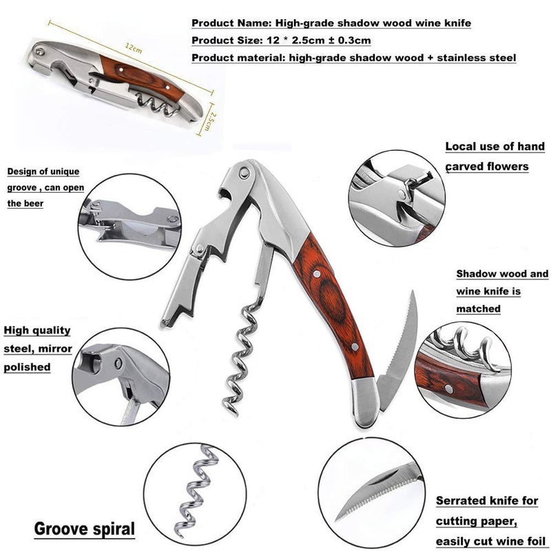 Kit-Home Professional Waiter Corkscrew Wine Key for Bartenders Set of 3,With Long Rosewood Handle Stainless Steel Handle Wine Opener for Bar Restaurant Waiters, Sommelier, Bartend (Long Wood 3 Packs) - Image 2