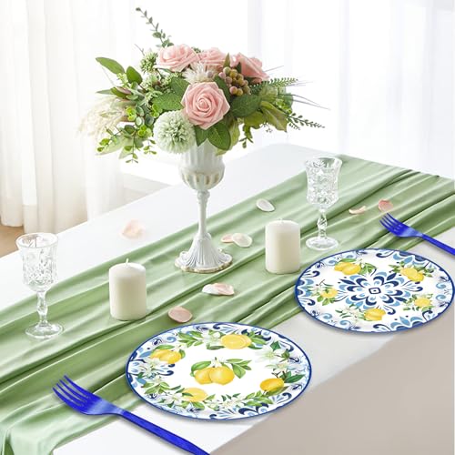 PhyLence 100 Pcs Lemon Tableware Party Supplies – Citrus Theme Blue Tile Disposable Plates, Napkins, and Blue Forks for Summer Parties, Picnics, BBQ, Brunch, Weddings, Birthdays, and Baby Showers – Serves 25 - Image 5