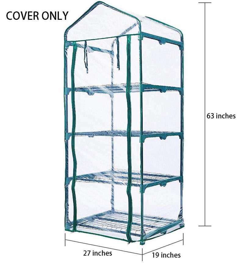 UWIOFF 4-Tier Greenhouse Replacement Cover Clear PVC Greenhouse Cover with Roll-Up Zipper Door - 27" L x 19" W x 63" H - Image 3