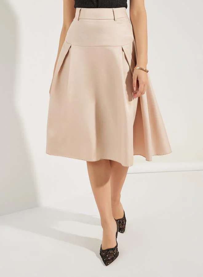 Styli Box Pleat Wide Waistband Midi Skirt