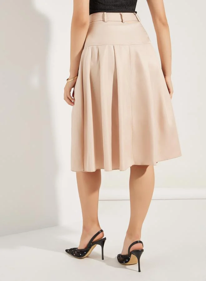 Styli Box Pleat Wide Waistband Midi Skirt