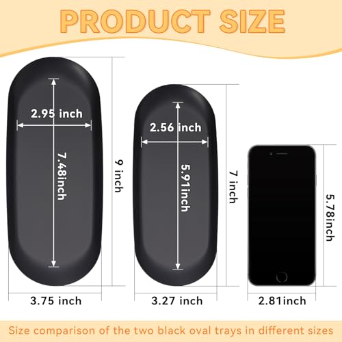 JOLYEAK 2PACK Black Decorative Tray,Oval Stainless Steel Trays, Decorative Tray for Jewelry Dish Cosmetics Organizer Bathroom Clutter Serving Platter (Black, 9 in) - Image 2